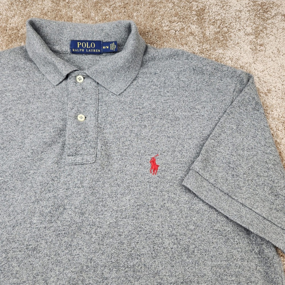 Polo Ralph Lauren Mens Gray Heather Cotton Short Sleeve Polo Shirt M Red Pony